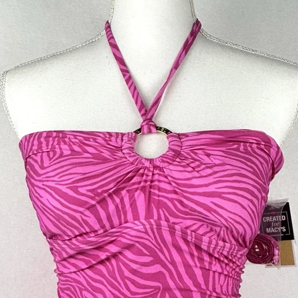 MICHAEL Michael Kors Animal Zebra Print Halter Swimsuit Hot Pink 660 Cerise 10